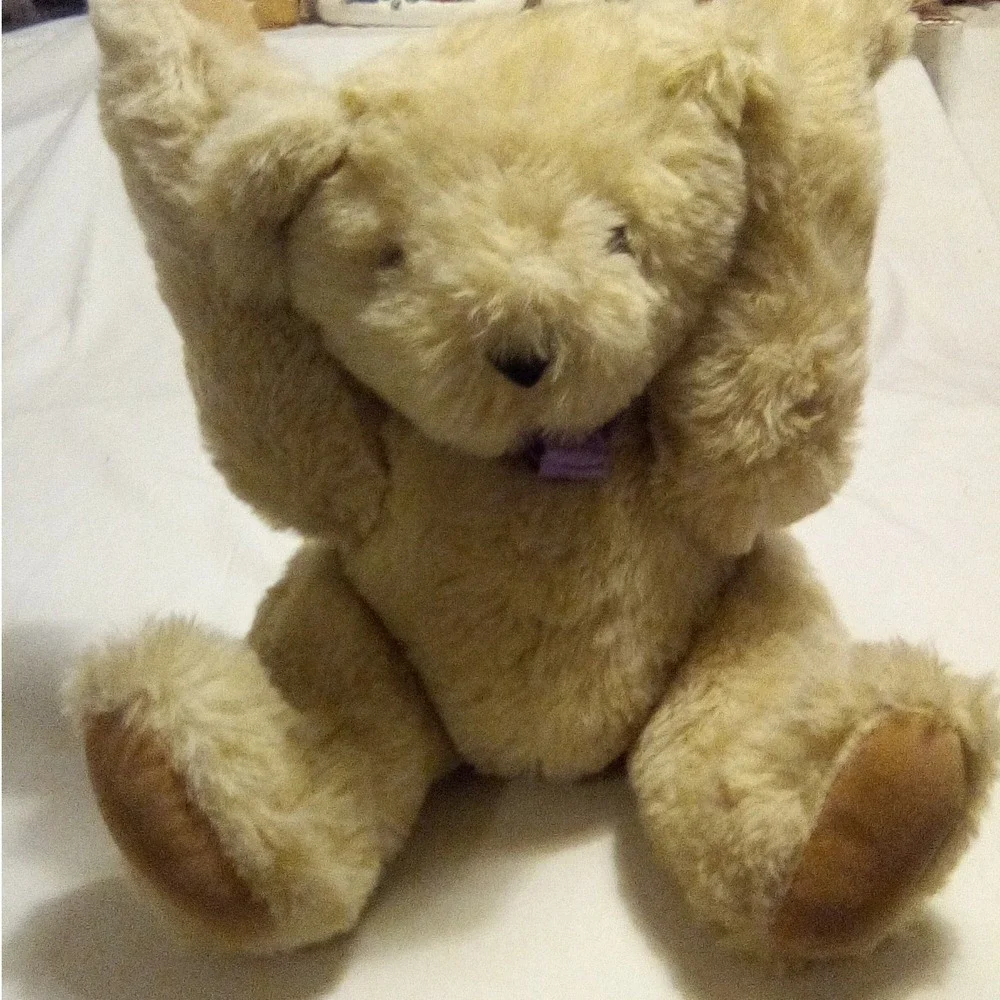 Vermont Teddy Bear Co.Classic Jointed Teddy‎ Bear Plush Purple Ribbon Handmade